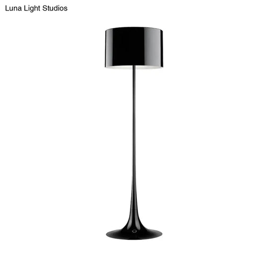 Modern Black/White Drum Shade Floor Lamp - 1-Light Aluminum Light 12/16 Width Ideal For Living Room