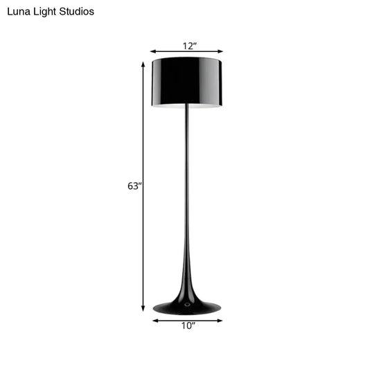 Modern Black/White Drum Shade Floor Lamp - 1-Light Aluminum Light 12/16 Width Ideal For Living Room