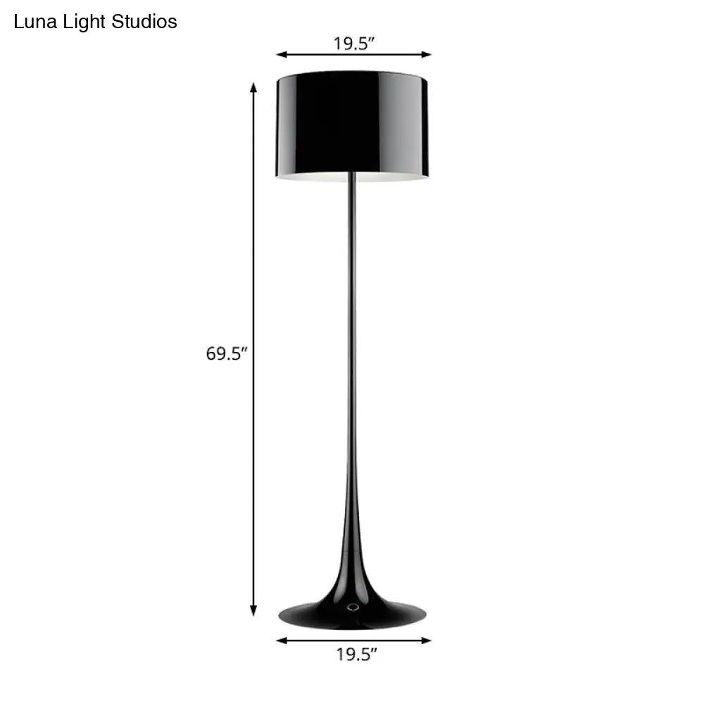 Modern Black/White Drum Shade Floor Lamp - 1-Light Aluminum Light 12/16 Width Ideal For Living Room