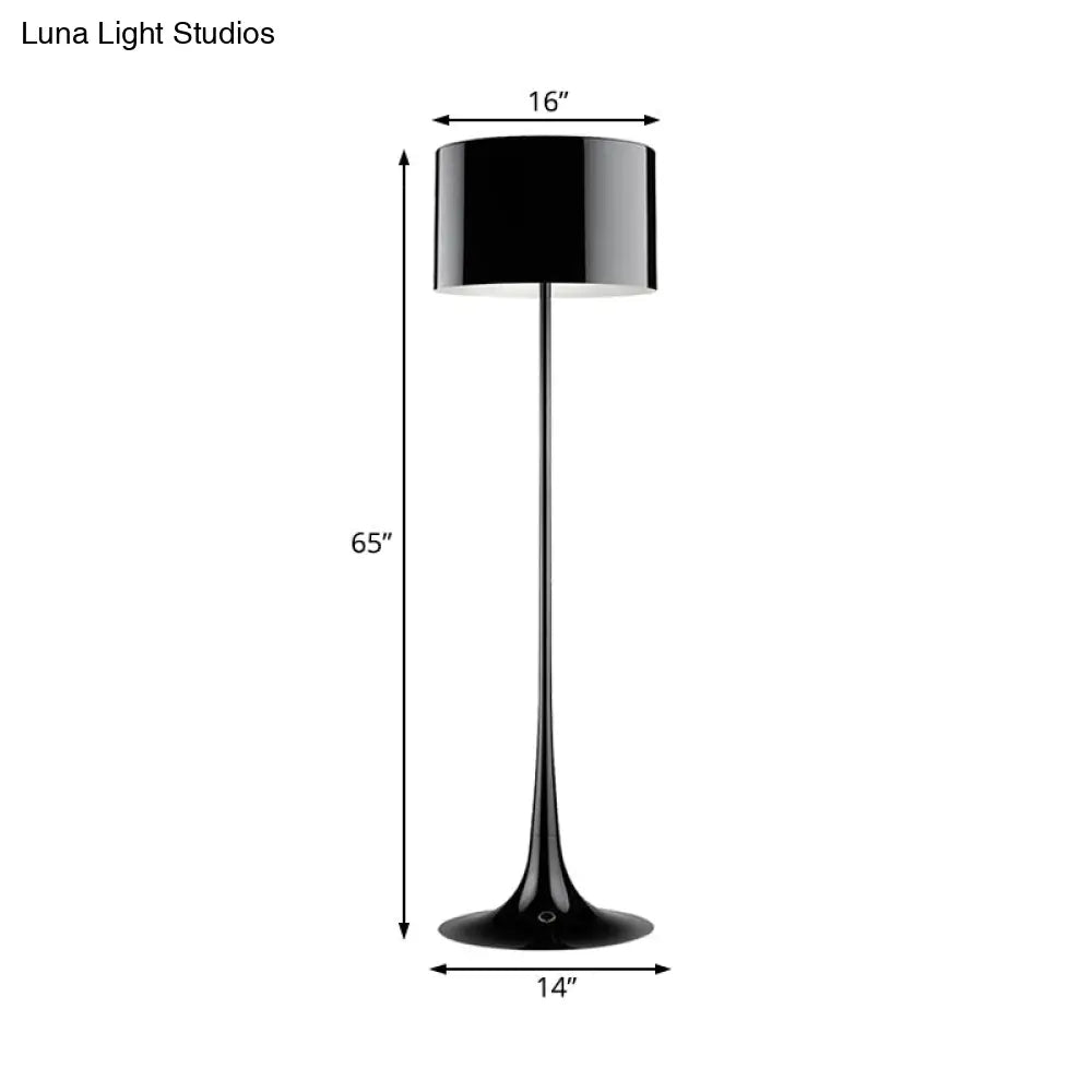 Modern Black/White Drum Shade Floor Lamp - 1-Light Aluminum Light 12/16 Width Ideal For Living Room