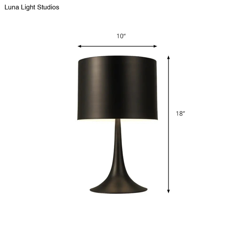 Modern Black/White Drum Table Light- Curvaceous Base Simple Style- 1 Light Metal Lamp- 10/12 Dia-