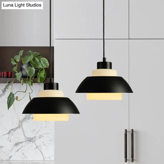 Modern Black/White Flared Shade Pendant Lamp: Macaron Stylish 1 Light Metallic Lighting For Dining