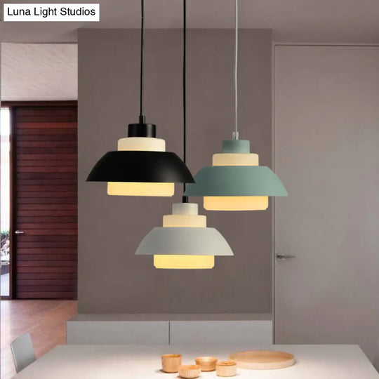 Modern Black/White Flared Shade Pendant Lamp: Macaron Stylish 1 Light Metallic Lighting For Dining