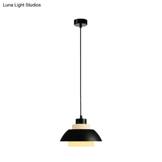 Stylish Black/White Flared Shade Hanging Lamp - Macaron 1 Light Pendant For Dining Room Black