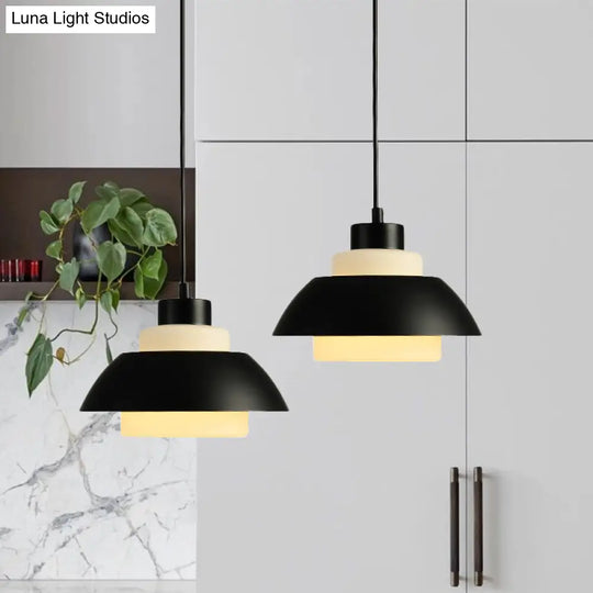 Stylish Black/White Flared Shade Hanging Lamp - Macaron 1 Light Pendant For Dining Room