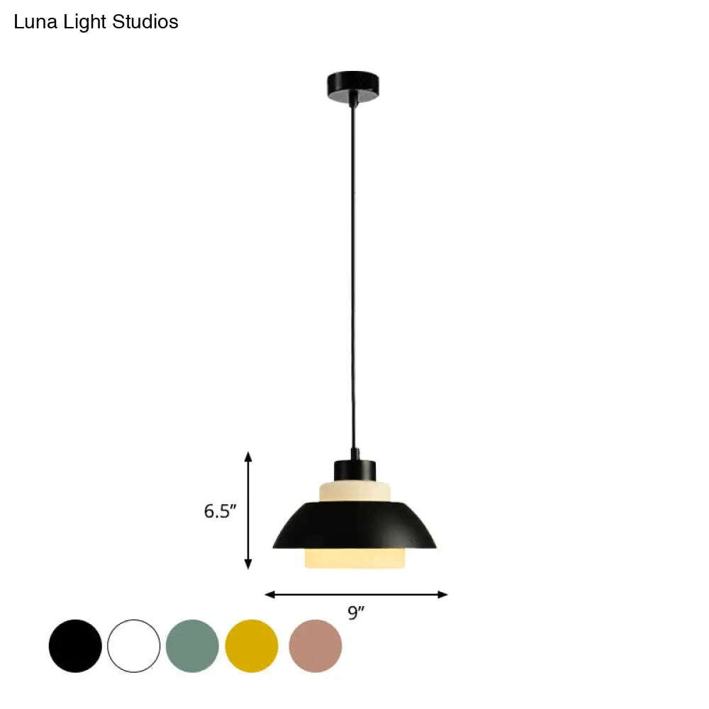 Modern Black/White Flared Shade Pendant Lamp: Macaron Stylish 1 Light Metallic Lighting For Dining