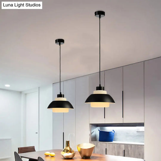 Modern Black/White Flared Shade Pendant Lamp: Macaron Stylish 1 Light Metallic Lighting For Dining