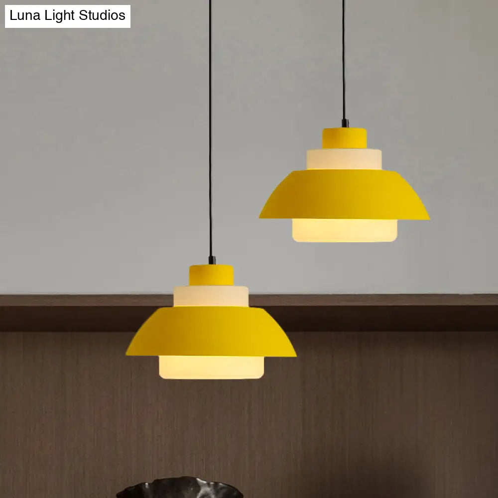 Modern Black/White Flared Shade Pendant Lamp: Macaron Stylish 1 Light Metallic Lighting For Dining