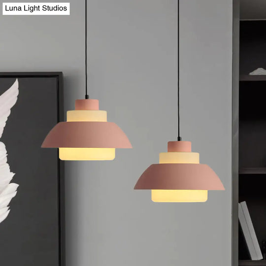 Modern Black/White Flared Shade Pendant Lamp: Macaron Stylish 1 Light Metallic Lighting For Dining