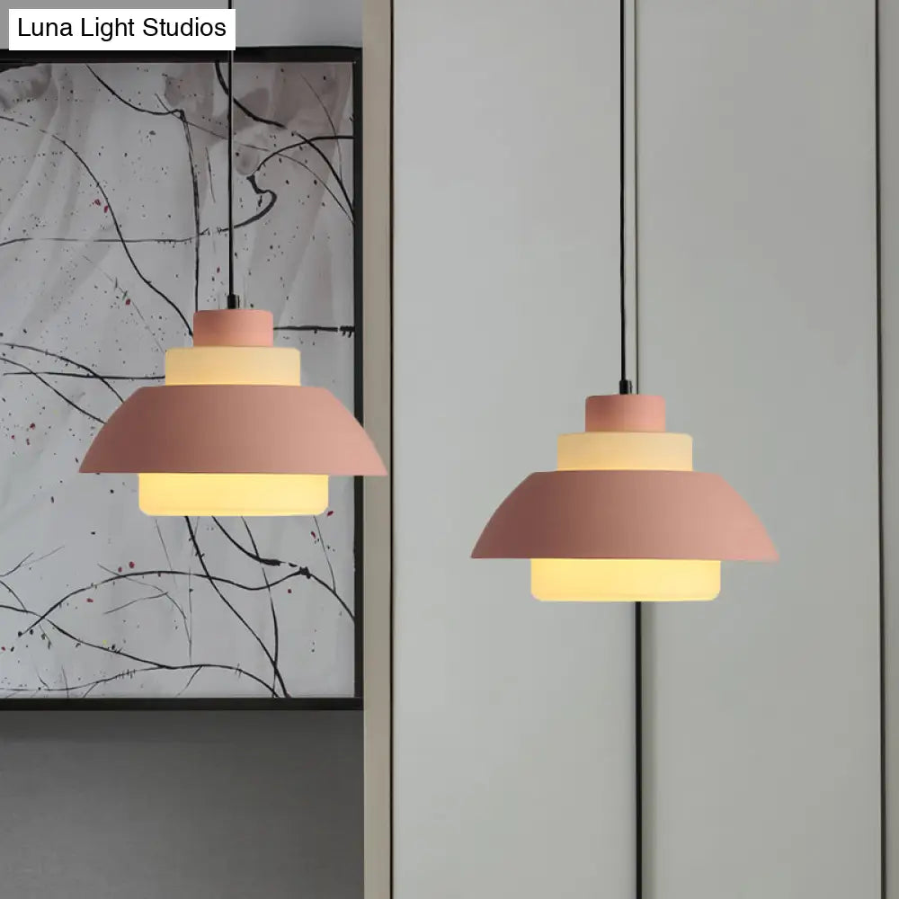 Modern Black/White Flared Shade Pendant Lamp: Macaron Stylish 1 Light Metallic Lighting For Dining