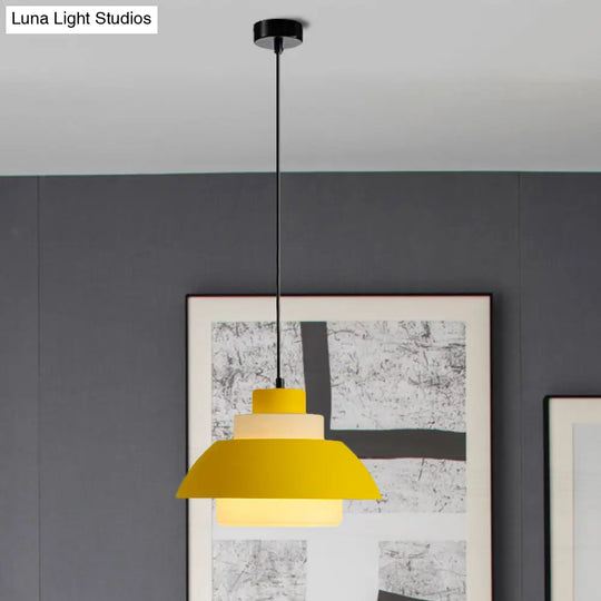 Stylish Black/White Flared Shade Hanging Lamp - Macaron 1 Light Pendant For Dining Room Yellow