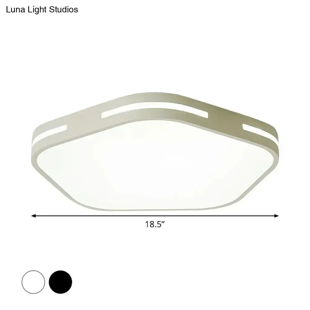 Modern Black/White Flush Mount Led Ceiling Light With Acrylic Pentagram Shade - 15’/18.5’ Width