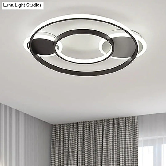 Modern Black & White Flush Mount Led Lamp For Bedroom - White/Warm Light Black-White /