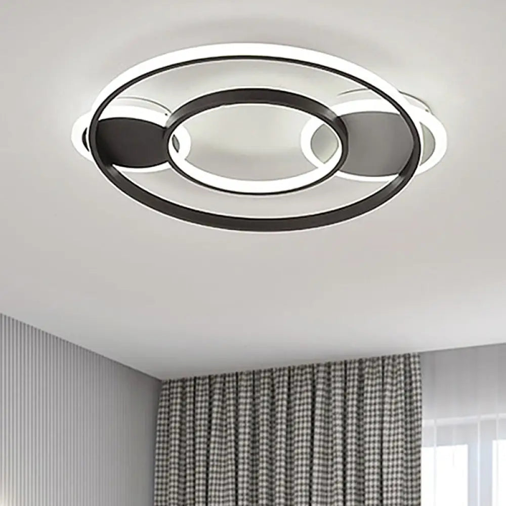 Modern Black & White Flush Mount Led Lamp For Bedroom - White/Warm Light Black - White /