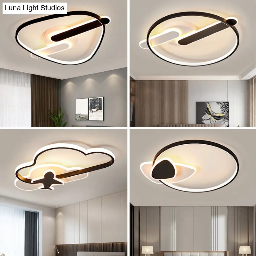 Modern Black-White Geometric Led Flush Ceiling Light For Bedroom