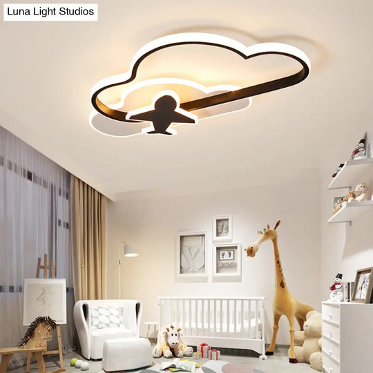 Modern Black-White Geometric Led Flush Ceiling Light For Bedroom / Remote Control Stepless Dimming