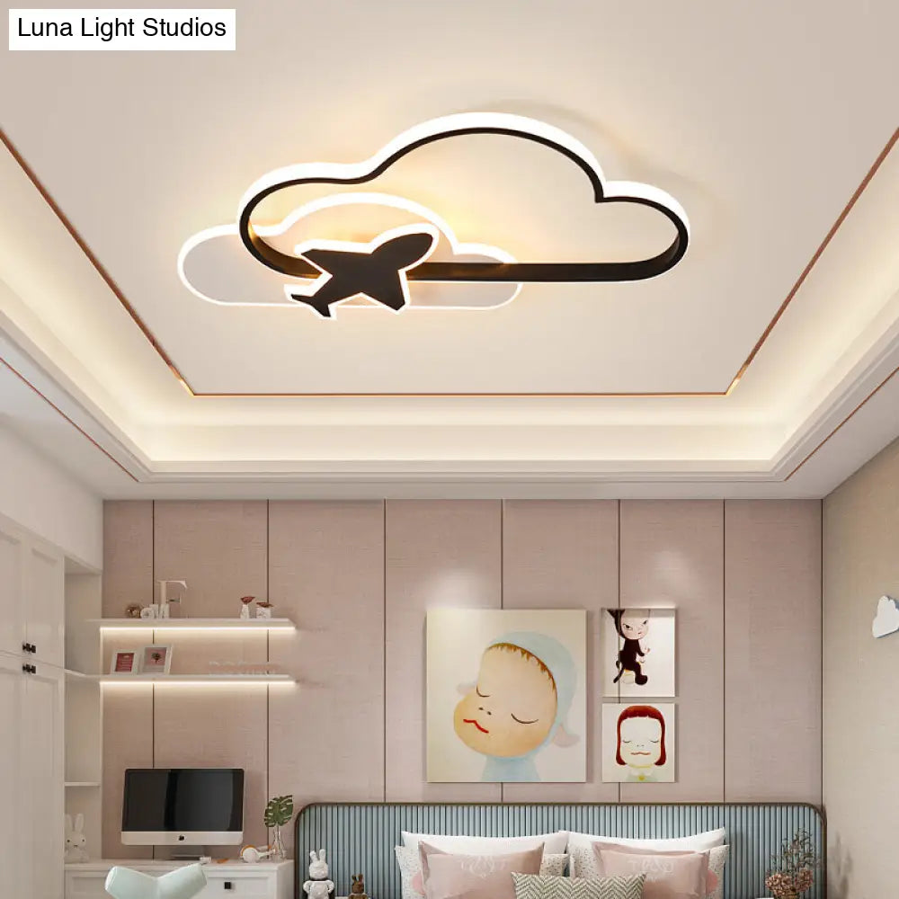 Modern Black-White Geometric Led Flush Ceiling Light For Bedroom / Natural Cloud