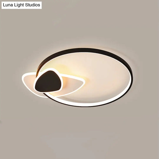 Modern Black-White Geometric Led Flush Ceiling Light For Bedroom / Third Gear Fillet