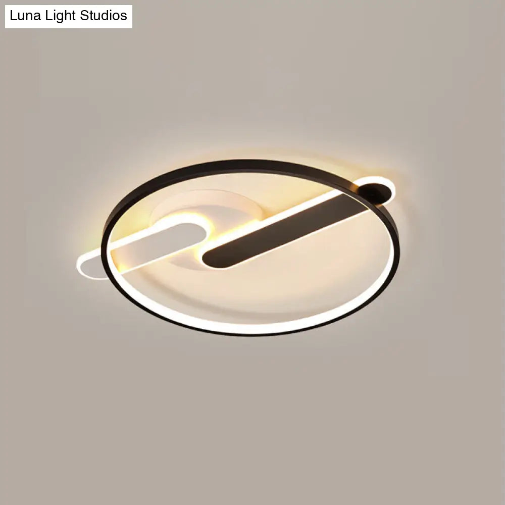 Modern Black-White Geometric Led Flush Ceiling Light For Bedroom / Third Gear Round