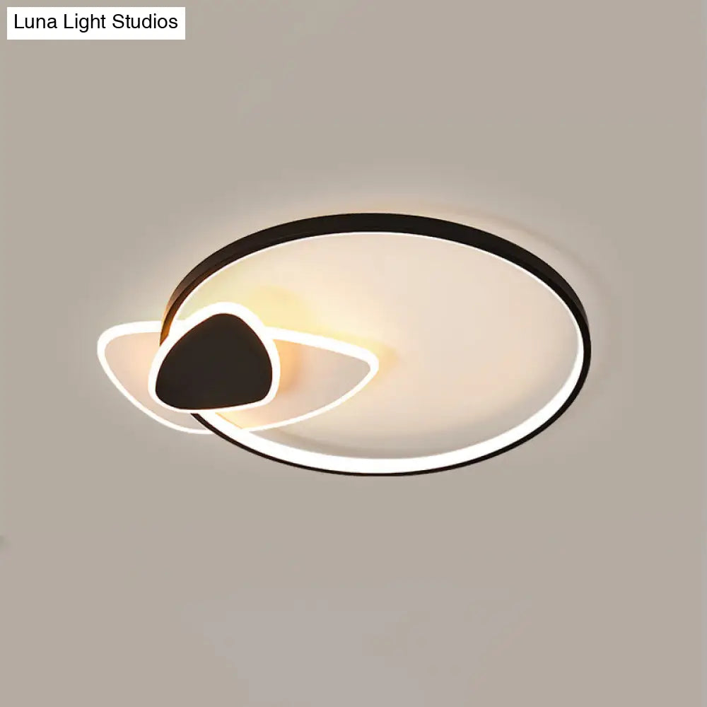 Modern Black-White Geometric Led Flush Ceiling Light For Bedroom / Natural Fillet