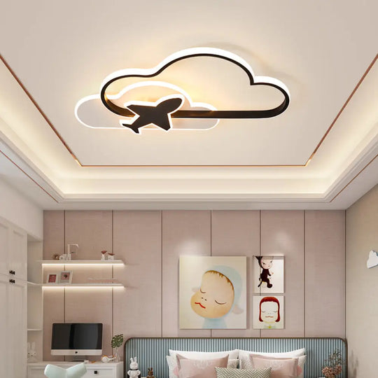 Modern Black - White Geometric Led Flush Ceiling Light For Bedroom / Natural Cloud