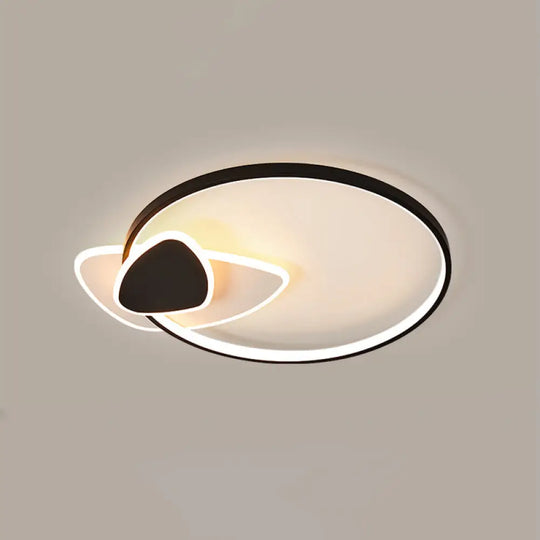 Modern Black - White Geometric Led Flush Ceiling Light For Bedroom / Natural Fillet