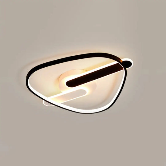 Modern Black - White Geometric Led Flush Ceiling Light For Bedroom / Remote Control Stepless