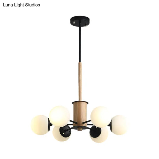 Modern Black/White Globe Chandelier Light With Opal Glass Shades