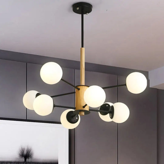 Modern Black/White Globe Chandelier Light With Opal Glass Shades 8 / Black