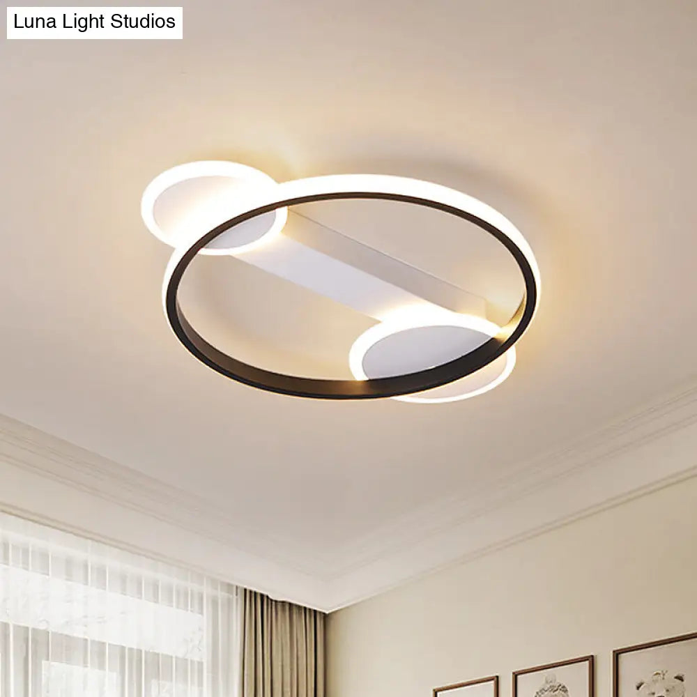Modern Black-White Hoop Silica Gel Ceiling Light - 16.5/20.5 Diameter Led Flush Mount With