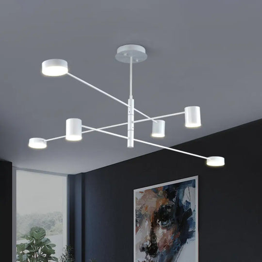 Modern Black/White Iron Pendant Chandelier - 3/4-Tier Straight Arm 6/8 Bulbs Led Light In Warm/White