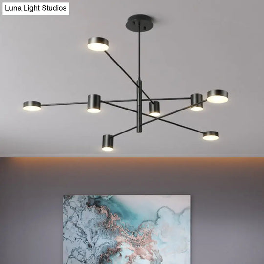 Modern Black/White Iron Pendant Chandelier - 3/4-Tier Straight Arm 6/8 Bulbs Led Light In Warm/White