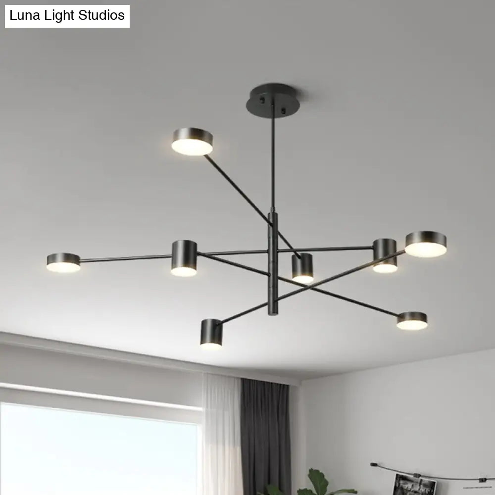 Modern Black/White Iron Pendant Chandelier - 3/4-Tier Straight Arm 6/8 Bulbs Led Light In Warm/White