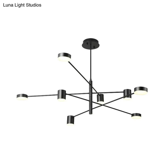 Modern Black/White Iron Pendant Chandelier - 3/4-Tier Straight Arm 6/8 Bulbs Led Light In Warm/White