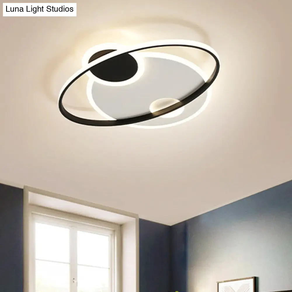 Modern Black & White Led Flushmount Ceiling Light In Warm/White - 19’/23.5’ Wide