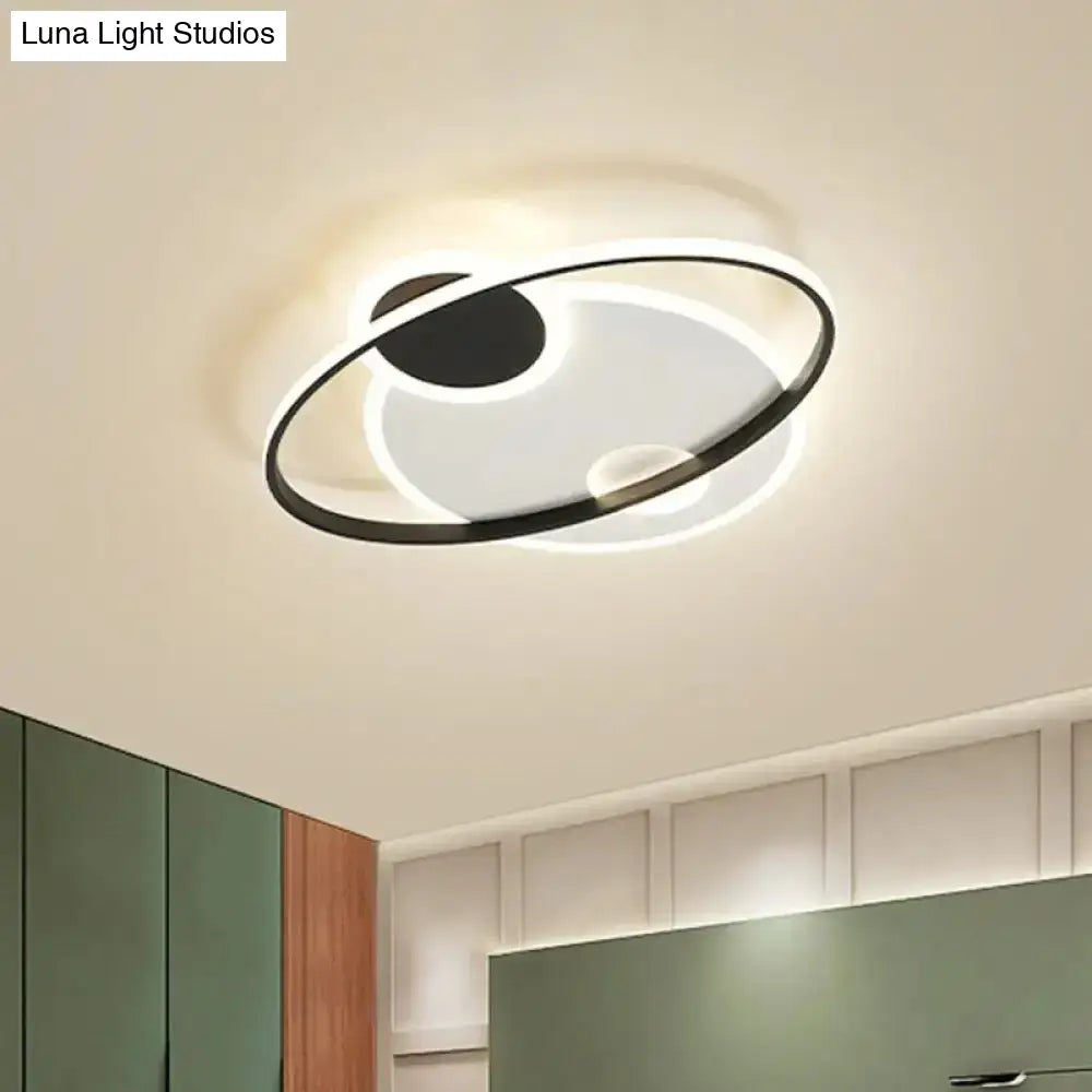 Modern Black & White Led Flushmount Ceiling Light In Warm/White - 19’/23.5’ Wide