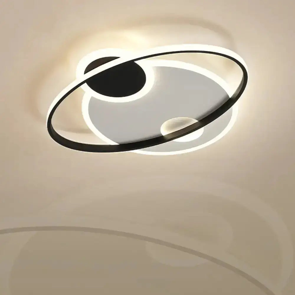 Modern Black & White Led Flushmount Ceiling Light In Warm/White - 19’/23.5’ Wide / 19’