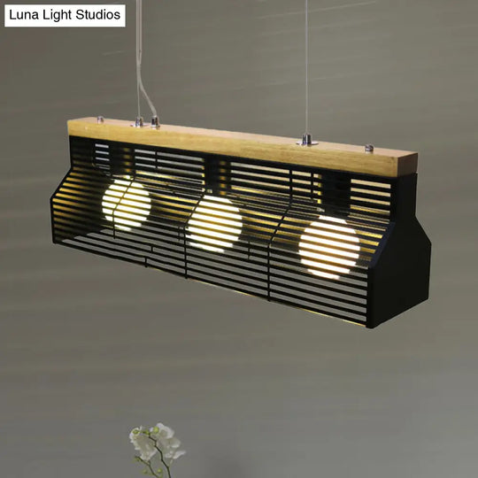 Modern Black/White Linear Island Pendant Light - 3-Light Metal And Wood Dining Room Lighting