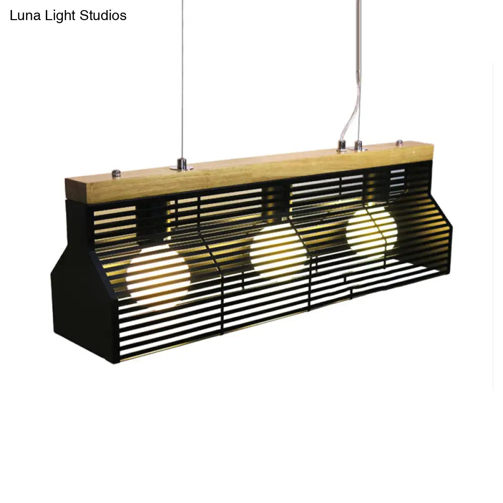 Modern Black/White Linear Island Pendant Light - 3-Light Metal And Wood Dining Room Lighting