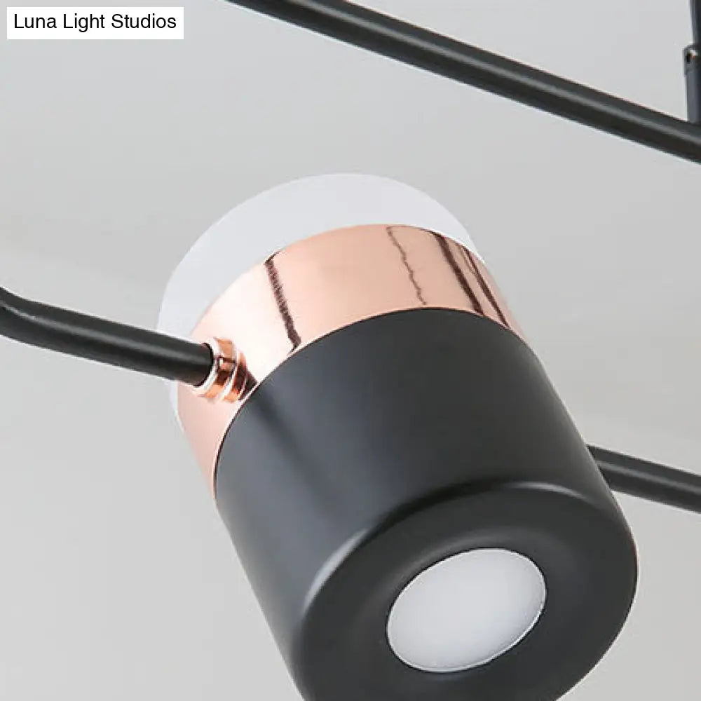 Modern Black/White Linear Island Pendant Lighting - 3/5 Lights Cylinder Shade Metal Hanging Light