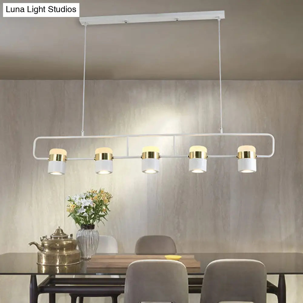 Modern Black/White Linear Island Pendant Lighting - 3/5 Lights Cylinder Shade Metal Hanging Light