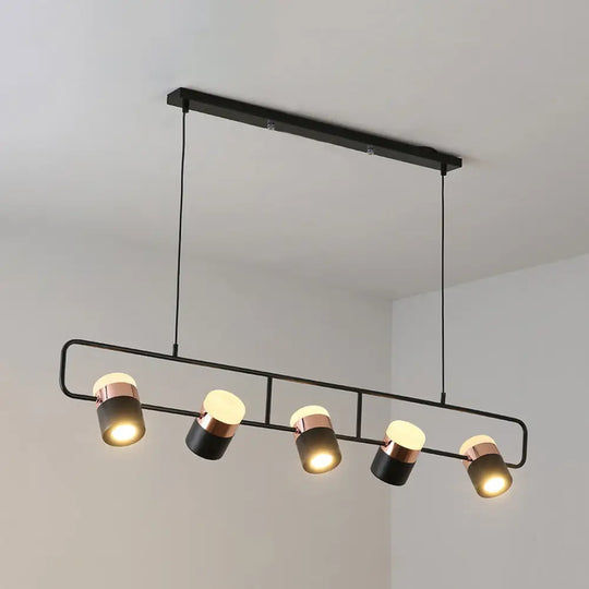 Modern Black/White Linear Island Pendant Lighting - 3/5 Lights Cylinder Shade Metal Hanging Light