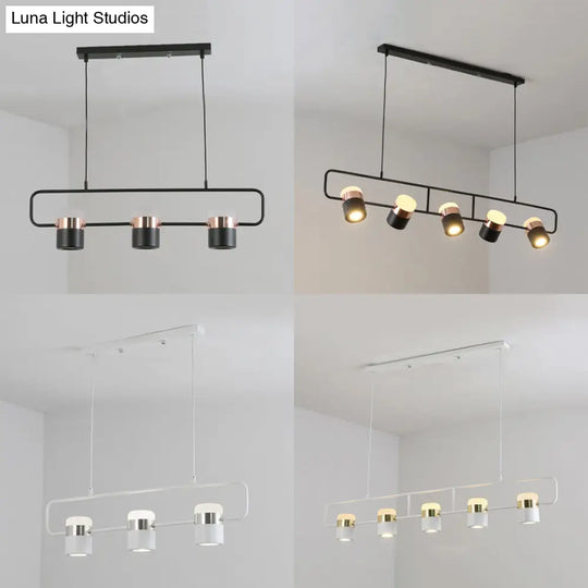 Modern Black/White Linear Island Pendant Lighting - 3/5 Lights Cylinder Shade Metal Hanging Light