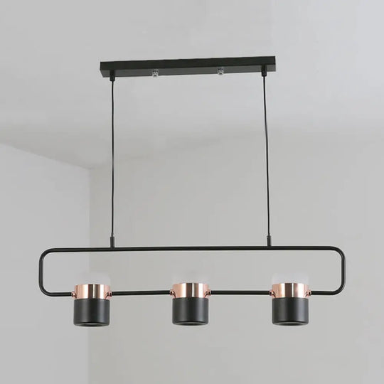 Modern Black/White Linear Island Pendant Lighting - 3/5 Lights Cylinder Shade Metal Hanging Light