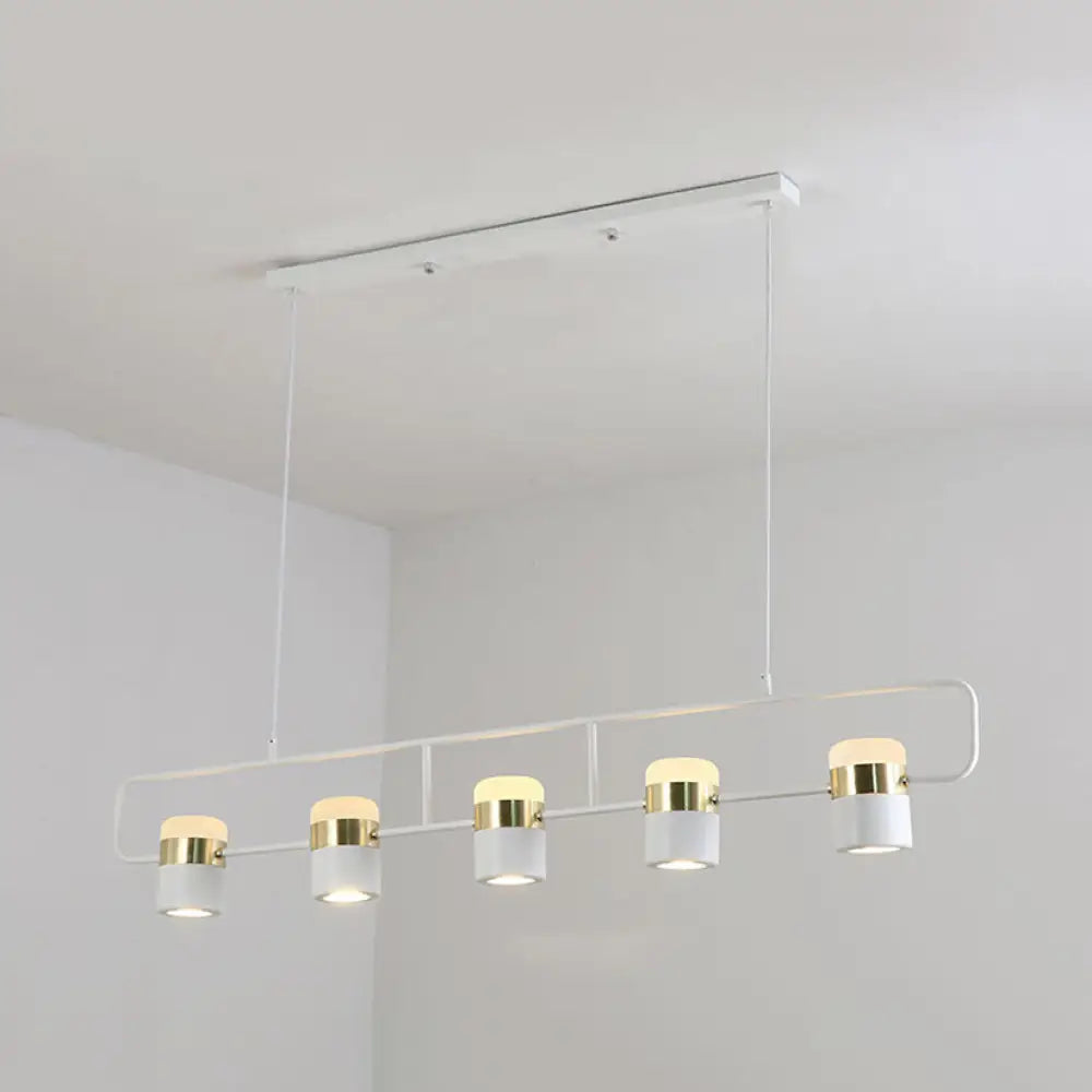 Modern Black/White Linear Island Pendant Lighting - 3/5 Lights Cylinder Shade Metal Hanging Light