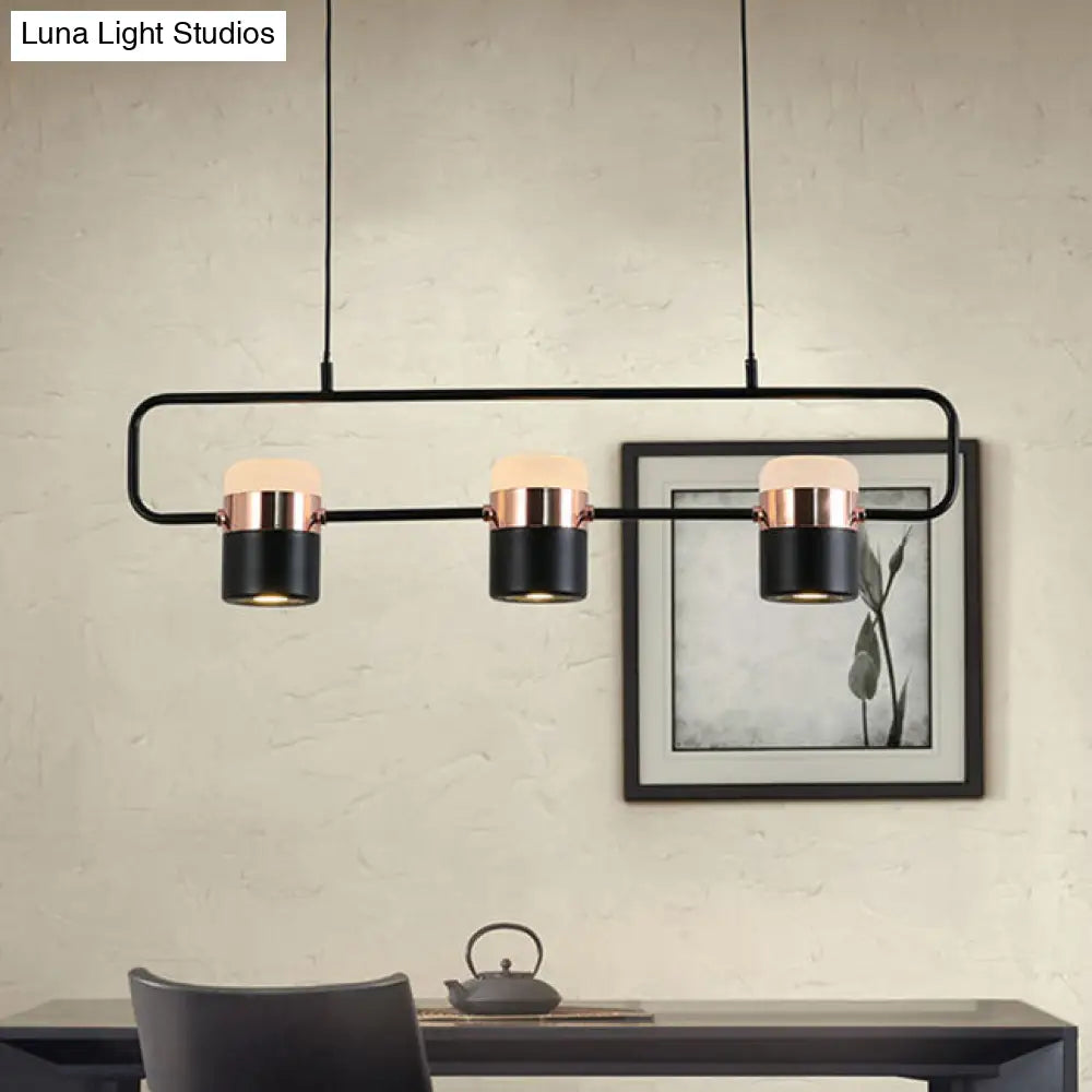 Modern Black/White Linear Island Pendant Lighting - 3/5 Lights Cylinder Shade Metal Hanging Light