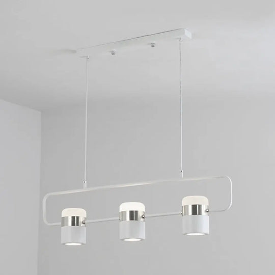 Modern Black/White Linear Island Pendant Lighting - 3/5 Lights Cylinder Shade Metal Hanging Light