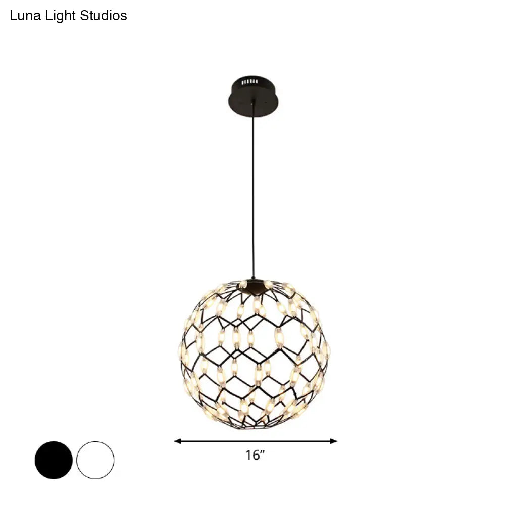 Modern Black/White Metal Globe Led Chandelier With Hollow Design - Stylish Hanging Lamp