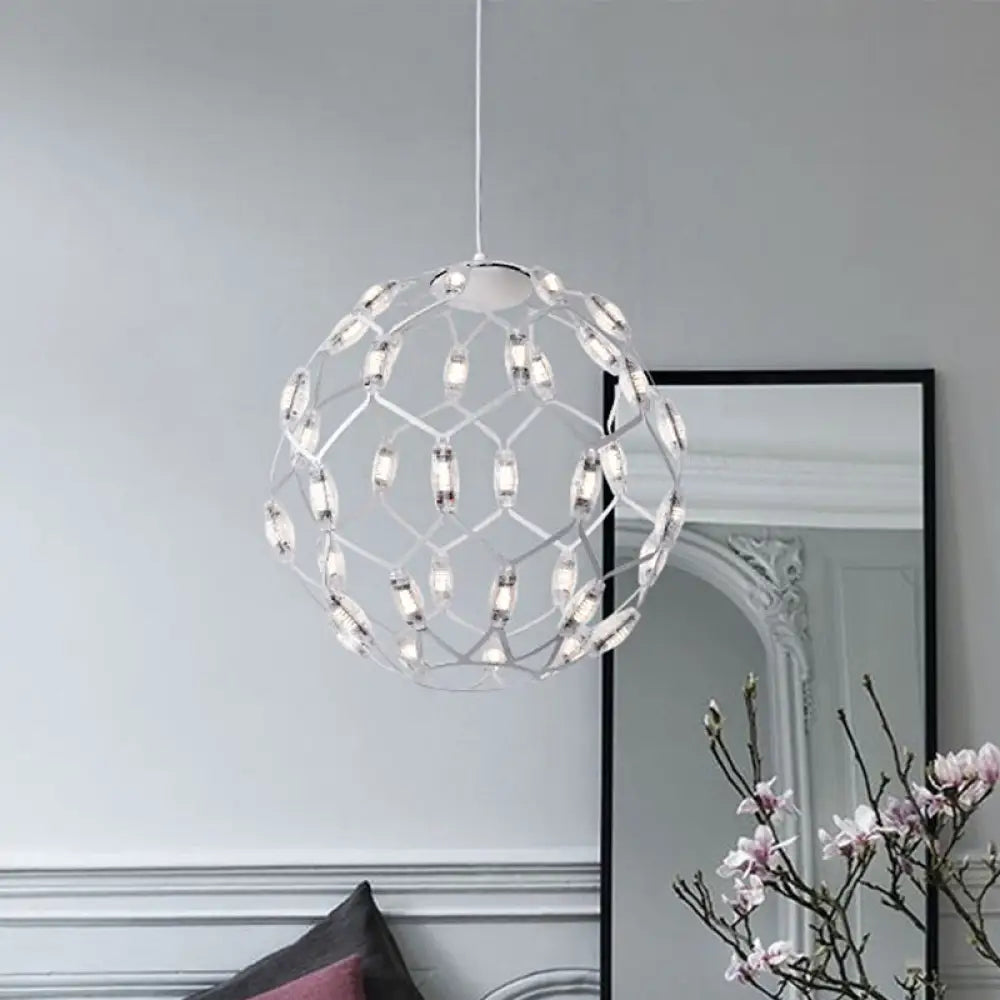 Modern Black/White Metal Globe Led Chandelier With Hollow Design - Stylish Hanging Lamp White / 16