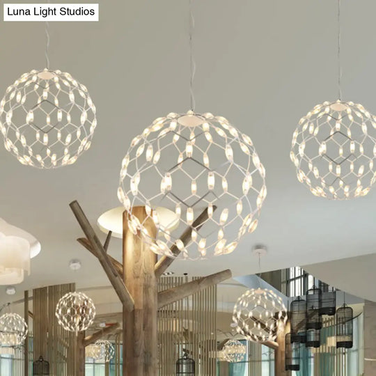 Modern Black/White Metal Globe Led Chandelier With Hollow Design - Stylish Hanging Lamp